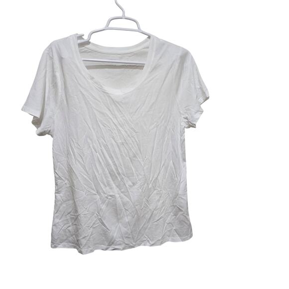 Quince White Cotton Modal Scoop Neck Short Sleeve Tee L - Picture 1 of 5